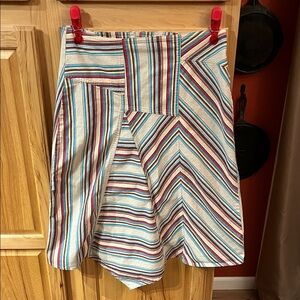 BISOU BISOU Asymmetrical Striped Women's Skirt in Red, Blue, and Cream